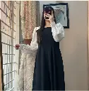 Black and White Puff sleeves long dress